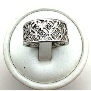 Boho Silver Tone Wide Band Ring Openwork Filigree Lattice Statement Ring